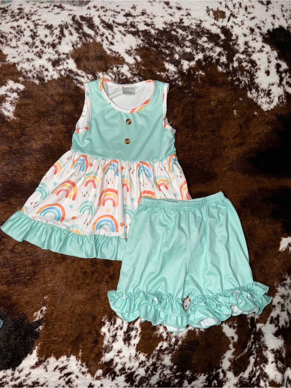 Mint Rainbow Ruffle Two-Piece Kids Matching Set